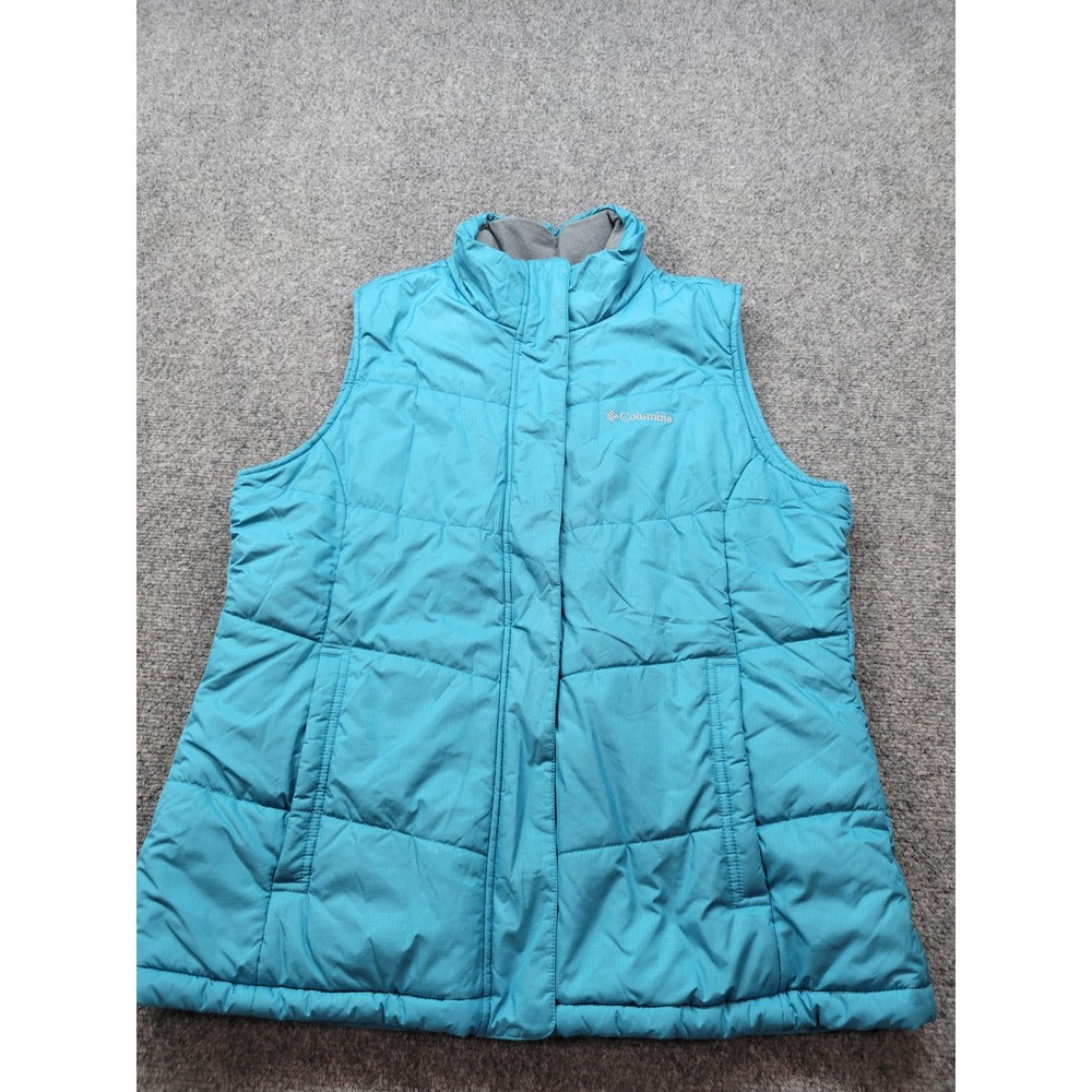 Columbia Puffer Vest Womens XL Teal Blue Fleece Lined Quilted Ripstop XL0236